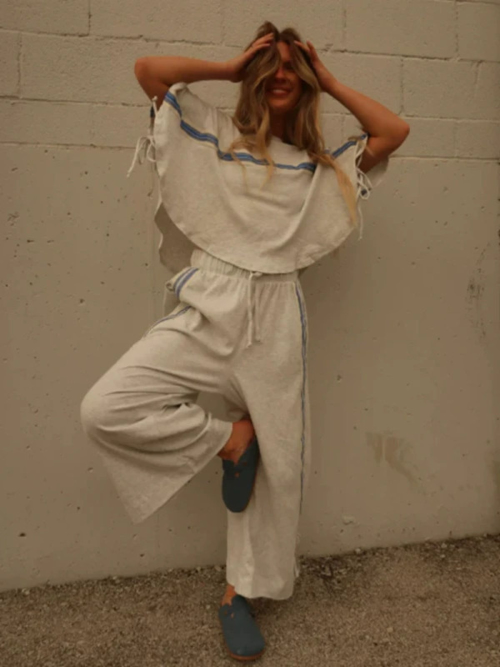 ZARA Fall Trendy Loose Round Neck Top Casual Wide Leg Pants Set